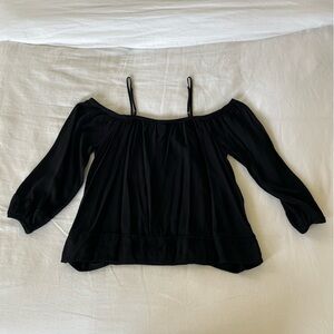 Old Navy Off The Shoulder Black Top 3/4 Length Sleeves Adjustable Thin Straps S